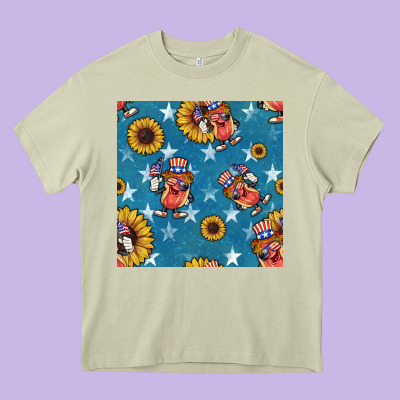 4th Of July Sunflowers Hotdog Seamless Pattern Heavy Core Tee Designed By Bundleandbundleshop