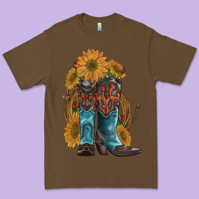 Western Boots With Sunflowers Premium Tee Designed By Artiststas