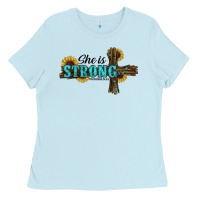 Baby Blue She Is Strong Western Cross Ladies Tee - RanaPortraitStore