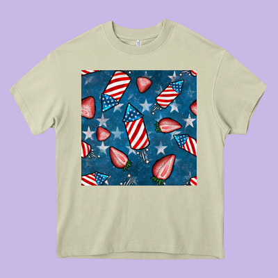 4th Uf July Strawberries Seamless Pattern Heavy Core Tee Designed By Bundleandbundleshop