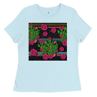 Baby Blue mexican rose and cactus seamless pattern Ladies Tee - BundleAndBundleShop