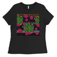 Black mexican rose and cactus seamless pattern Ladies Tee - BundleAndBundleShop