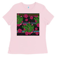 Bubblegum Pink mexican rose and cactus seamless pattern Ladies Tee - BundleAndBundleShop