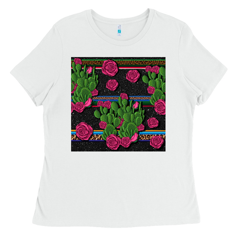 Mexican Rose And Cactus Seamless Pattern Ladies Tee by BundleAndBundleShop | Teevron
