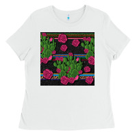 White mexican rose and cactus seamless pattern Ladies Tee - BundleAndBundleShop