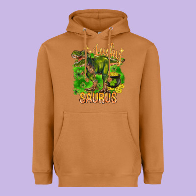 St. Patrick's Day Lucky Saurus Heavyweight Hoodie Designed By Howdyjamesfarm
