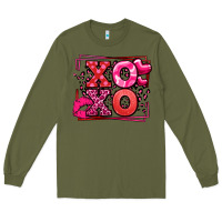 Army Green Xoxo Valentine's Day leopard frame Long Sleeve Tee - LillyAllenDesigns