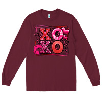 Burgundy Xoxo Valentine's Day leopard frame Long Sleeve Tee - LillyAllenDesigns