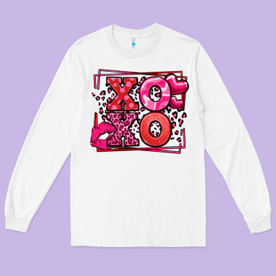 Xoxo Valentine's Day Leopard Frame Long Sleeve Tee Designed By Lillyallendesigns