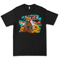 Black horse with sunflowers Premium Tee - Artiststas