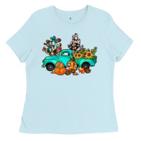 Baby Blue cactus pumpkin truck fall Ladies Tee - JahusDesignShop
