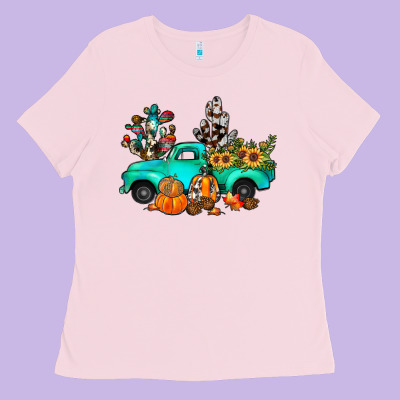 Cactus Pumpkin Truck Fall Ladies Tee Designed By Jahusdesignshop
