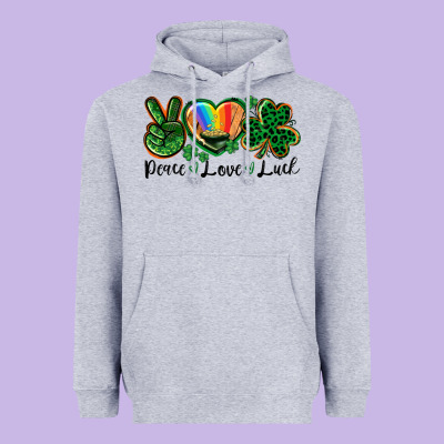 Peace Love St. Patrick's Day Heavyweight Hoodie Designed By Cowgirlartshop