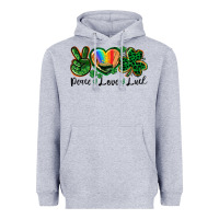Heather Grey Peace love St. Patrick's Day Heavyweight Hoodie - CowGirlArtShop