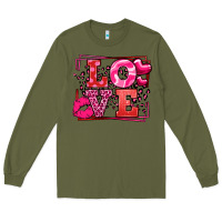 Army Green Love Valentine's Day leopard frame Long Sleeve Tee - LillyAllenDesigns
