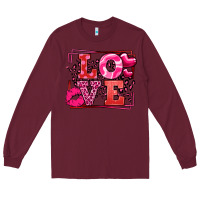 Burgundy Love Valentine's Day leopard frame Long Sleeve Tee - LillyAllenDesigns