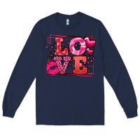 Navy Love Valentine's Day leopard frame Long Sleeve Tee - LillyAllenDesigns