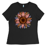 Black usa flag camouflage leopard sunflower Ladies Tee - Artiststas