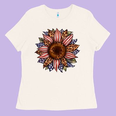 Usa Flag Camouflage Leopard Sunflower Ladies Tee Designed By Artiststas