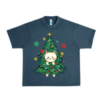 Midnight Navy christmas tree cat Urban Heavy Tee - MaliasSmallBusiness