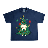 Navy christmas tree cat Urban Heavy Tee - MaliasSmallBusiness