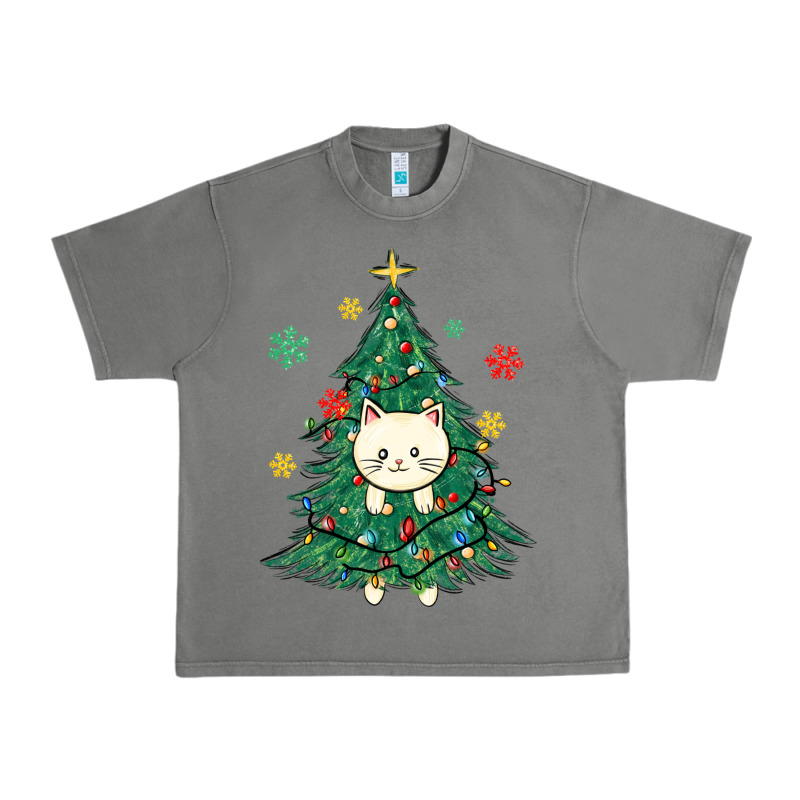 Christmas Tree Cat Urban Heavy Tee by MaliasSmallBusiness | Teevron