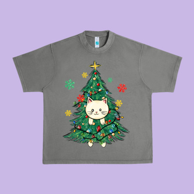 Christmas Tree Cat Urban Heavy Tee Designed By Maliassmallbusiness