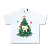 White christmas tree cat Urban Heavy Tee - MaliasSmallBusiness