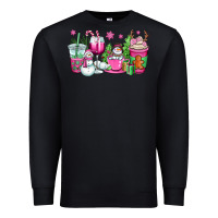 Black pink christmas snowman coffee cups Premium Sweatshirt - OliviaCreatesArt