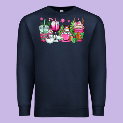 Pink Christmas Snowman Coffee Cups Premium Sweatshirt Designed By Oliviacreatesart