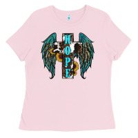 Bubblegum Pink Western Wings Cross Hope Ladies Tee - RanaPortraitStore