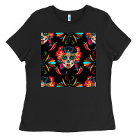 Black sugar skull seamless pattern Ladies Tee - BundleAndBundleShop