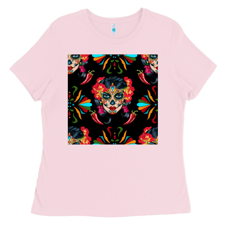 Sugar Skull Seamless Pattern Ladies Tee by BundleAndBundleShop | Teevron