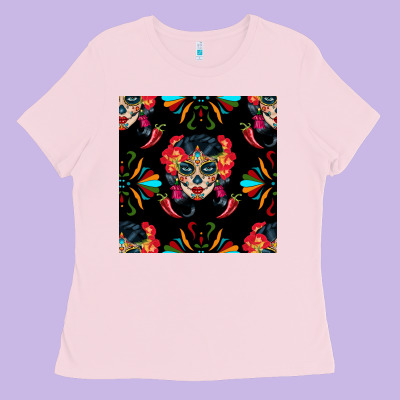 Sugar Skull Seamless Pattern Ladies Tee Designed By Bundleandbundleshop