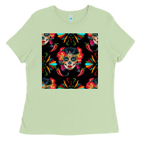 Matcha sugar skull seamless pattern Ladies Tee - BundleAndBundleShop