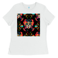 White sugar skull seamless pattern Ladies Tee - BundleAndBundleShop