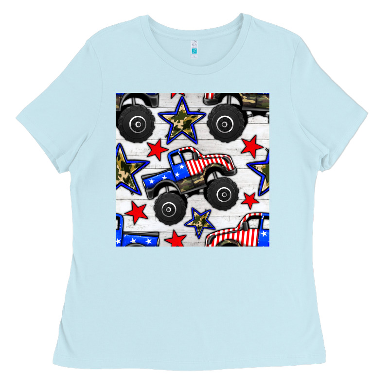 Usa Monster Truck Seamless Pattern Ladies Tee by BundleAndBundleShop | Teevron