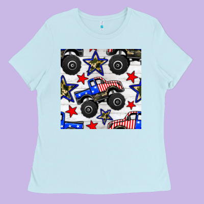 Usa Monster Truck Seamless Pattern Ladies Tee Designed By Bundleandbundleshop