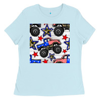 Baby Blue usa monster truck seamless pattern Ladies Tee - BundleAndBundleShop