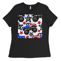 Black usa monster truck seamless pattern Ladies Tee - BundleAndBundleShop