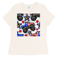 Bone usa monster truck seamless pattern Ladies Tee - BundleAndBundleShop
