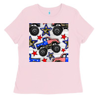 Bubblegum Pink usa monster truck seamless pattern Ladies Tee - BundleAndBundleShop