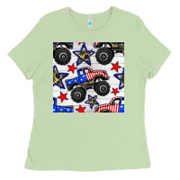 Matcha usa monster truck seamless pattern Ladies Tee - BundleAndBundleShop