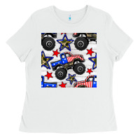 White usa monster truck seamless pattern Ladies Tee - BundleAndBundleShop