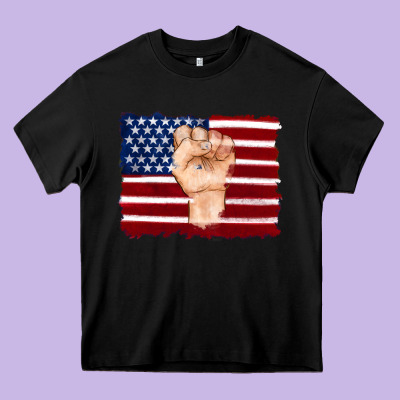 American Flag With Hand Heavy Core Tee Designed By Artiststas