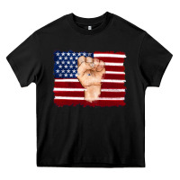 Black american flag with hand Heavy Core Tee - Artiststas