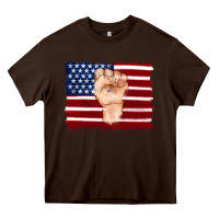 Chocolate Brown american flag with hand Heavy Core Tee - Artiststas