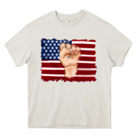 Cream american flag with hand Heavy Core Tee - Artiststas