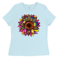 Baby Blue tie dye leopard sunflower Ladies Tee - Artiststas