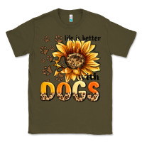 Army Green life is better with dogs sunflower Classic Tee - MaliasSmallBusiness